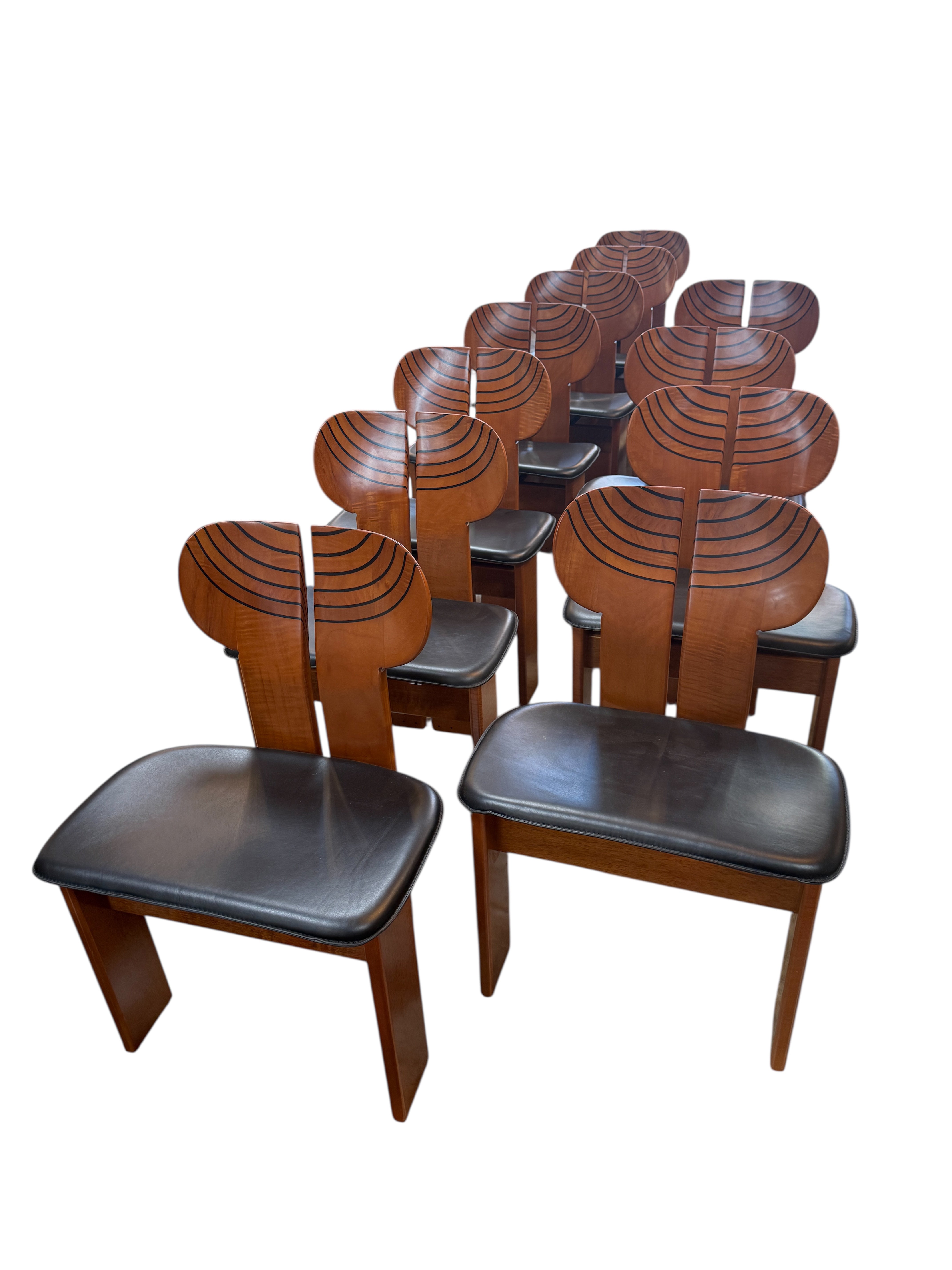 Set of 12 “Africa” Dining Chairs by Afra & Tobia Scarpa for Maxalto, Italy, 1970s
