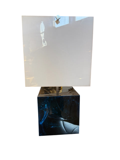 Table Lamp with Blue Murano Glass Base and Acrylic Shade, 1970s