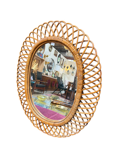 Italian Oval Bamboo Mirror, 1970s
