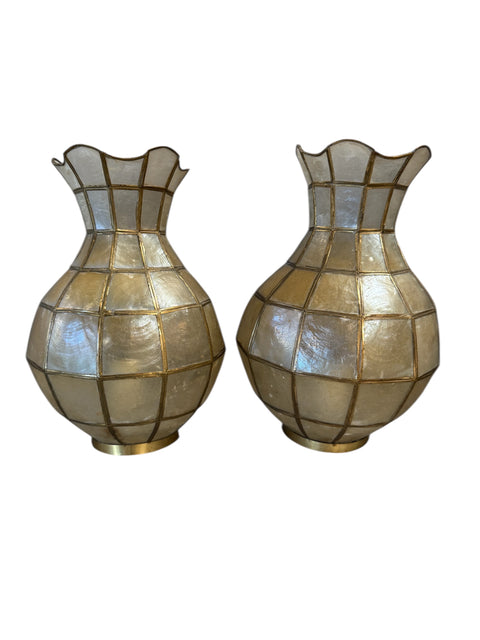 Pair of Capiz Shell and Brass Wall Sconces Small, 1970s