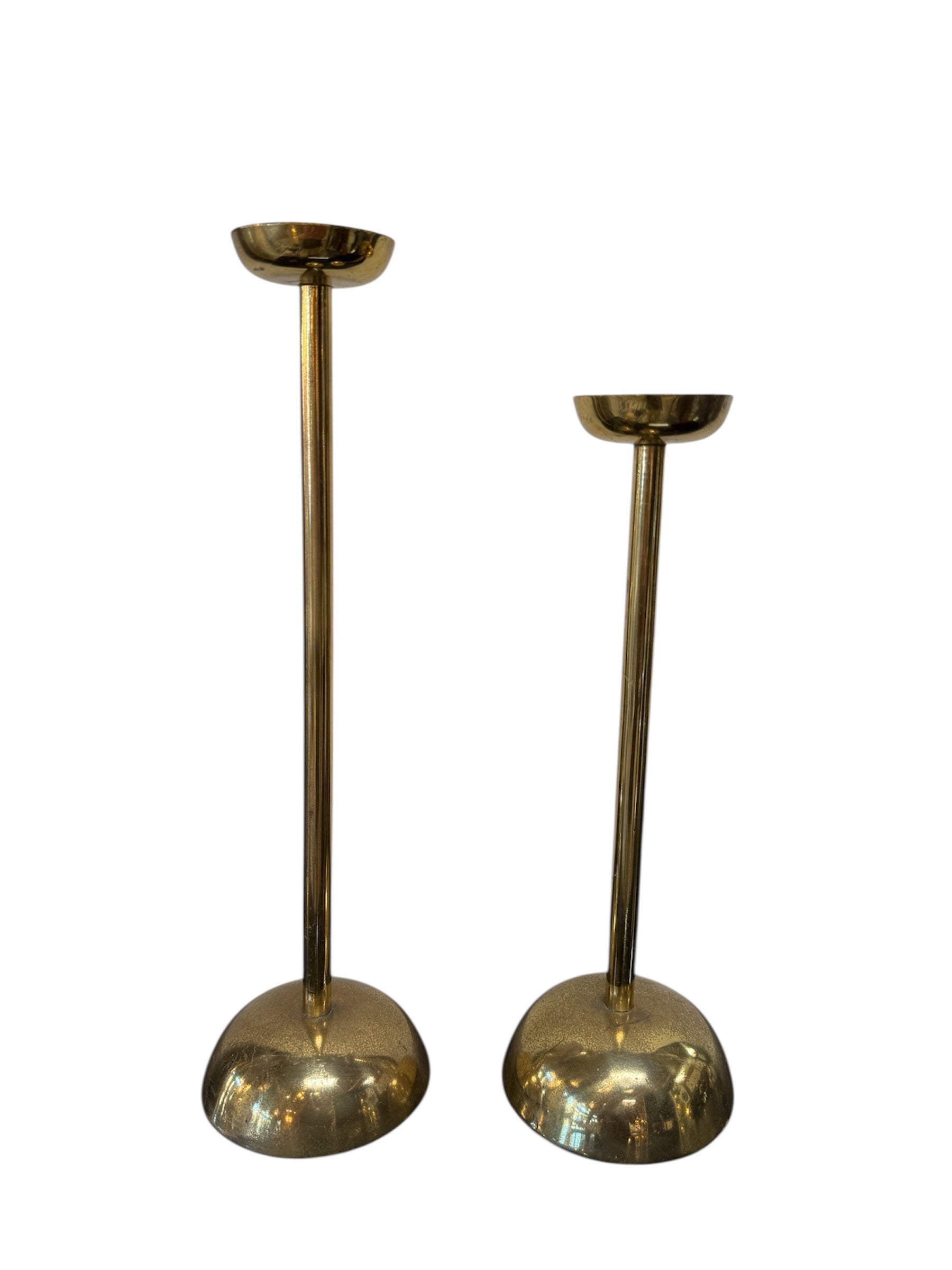 Pair of Mid-Century Italian Brass Candlesticks with Sculptural Domed Bases, 1960