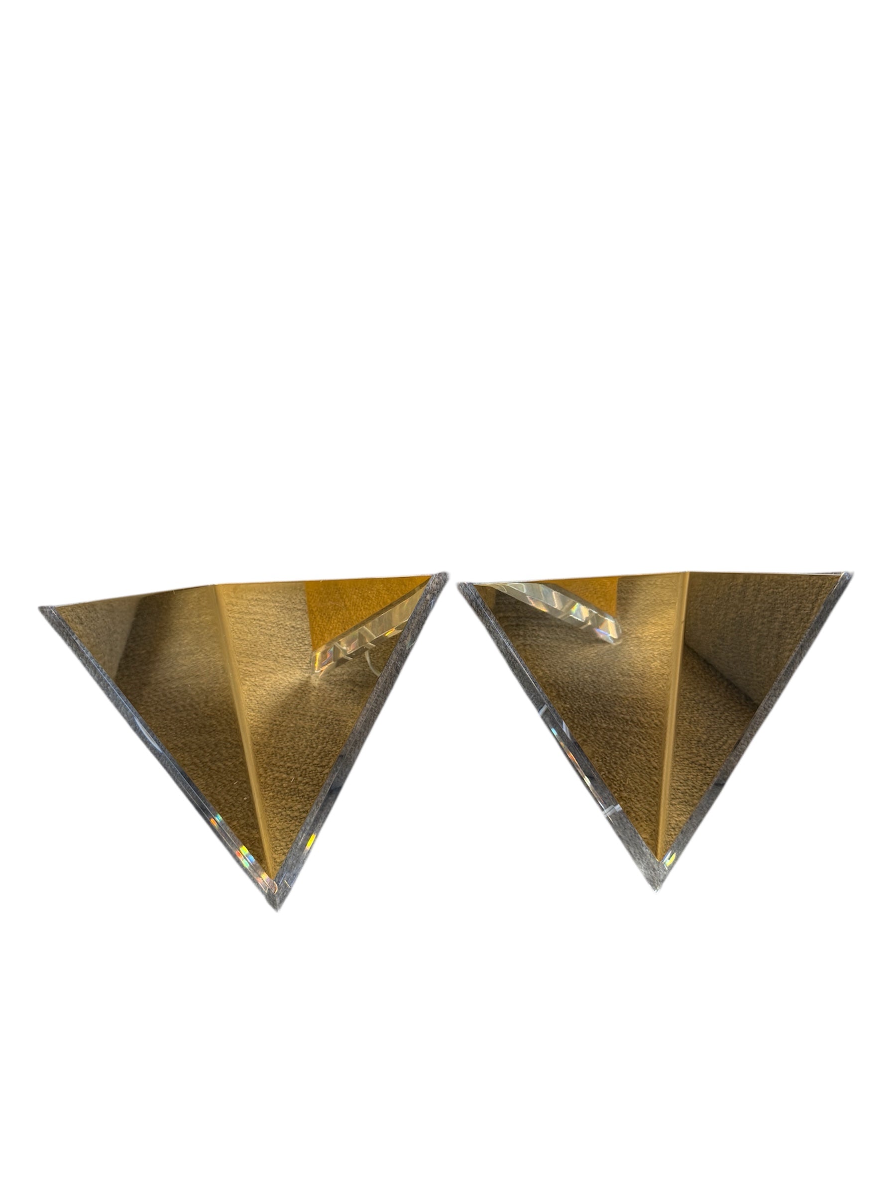Pair of Mid-Century Acrylic and Brass Geometric Sconces, 1970s