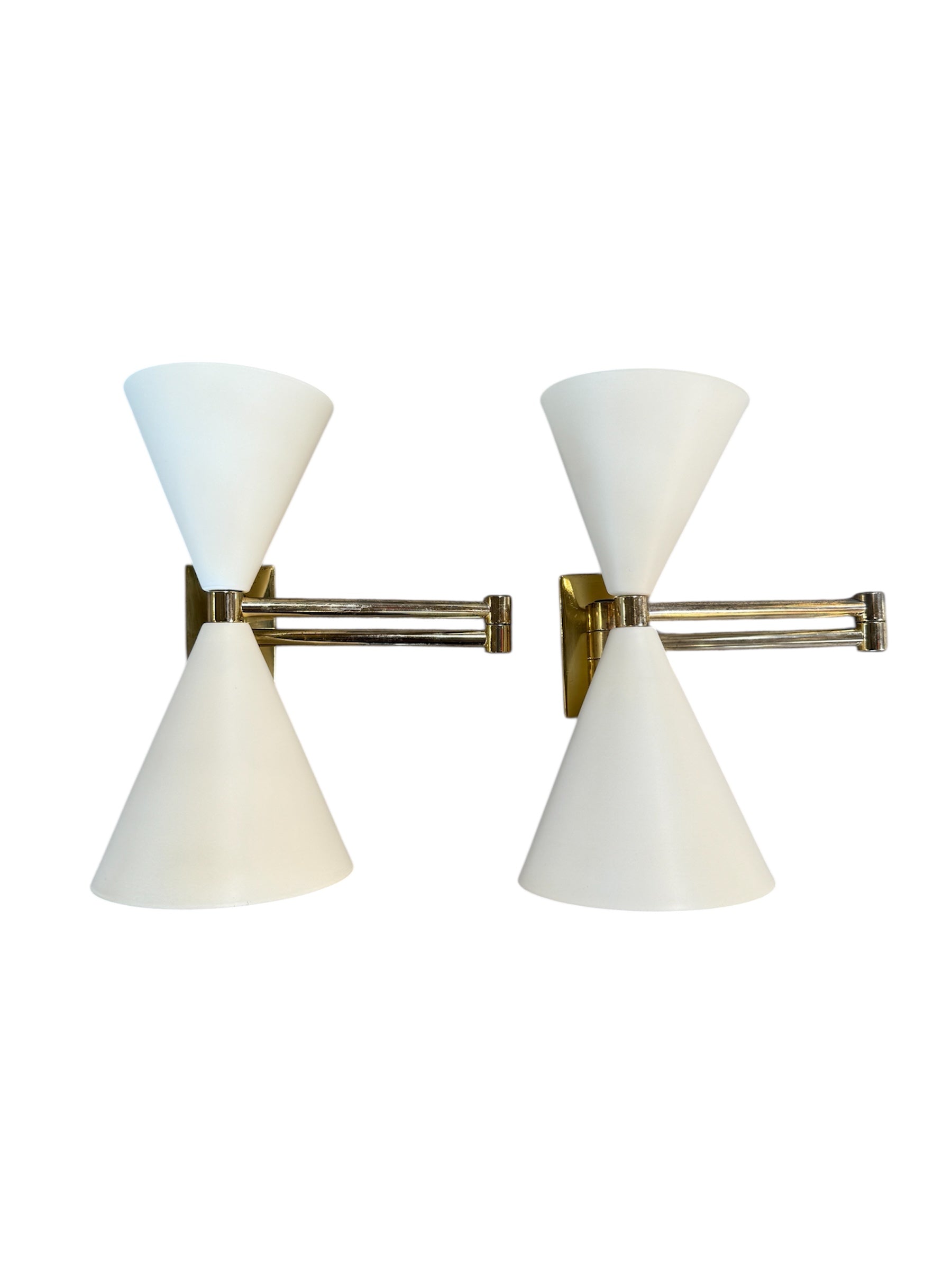 Pair of Mid-Century Modern Brass Double Cone Wall Sconces