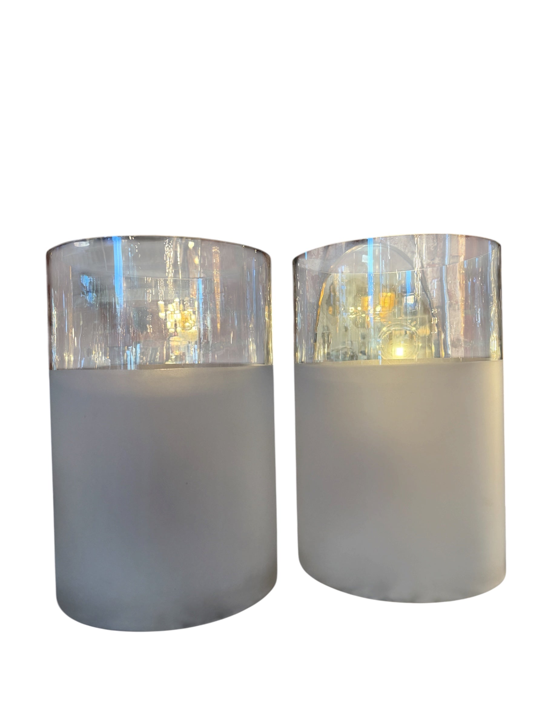 Pair of Frosted Glass Cylinder Table Lamps