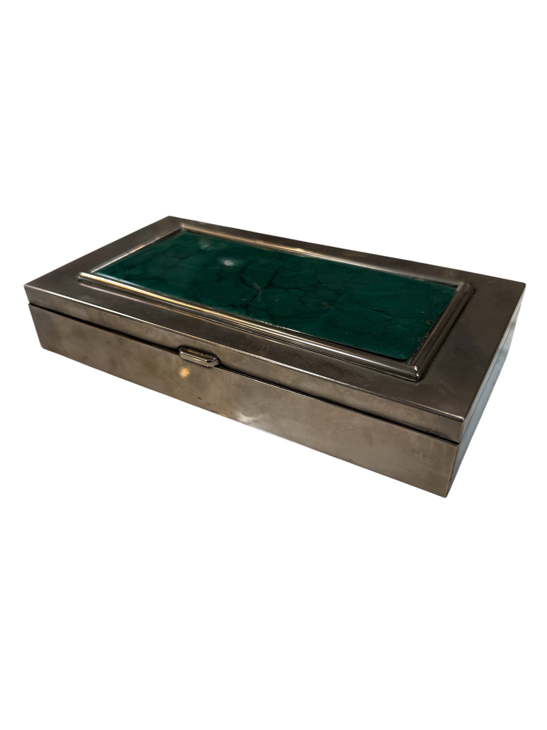 Vintage Silverplate Box with Malachite Inlay Lid
