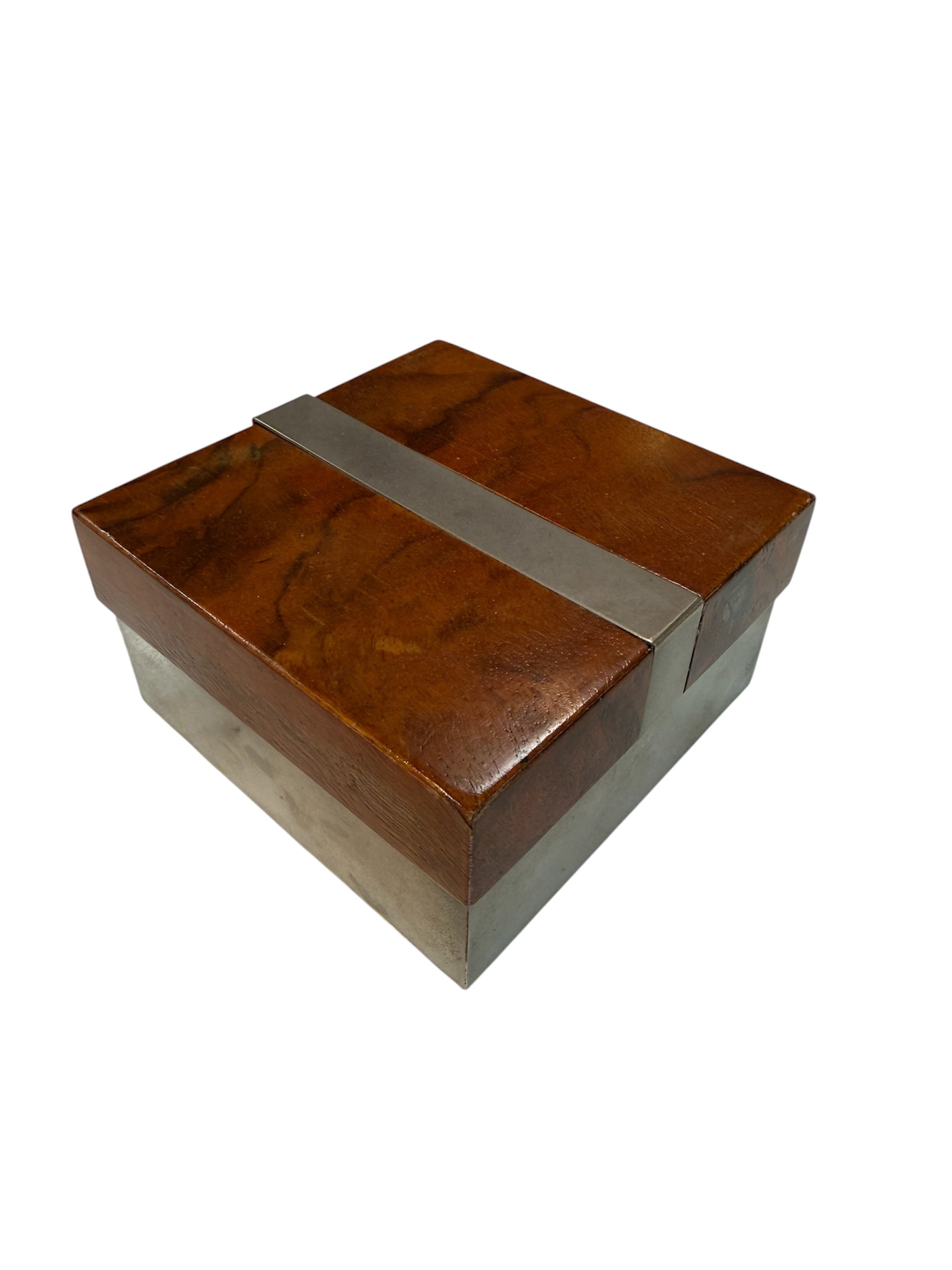 Tommaso Barbi Vintage Burl Wood & Brushed Metal Box