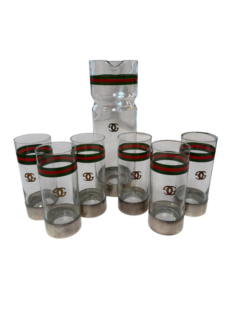 Vintage Gucci Barware Set Pitcher Carafe & High Ball Glasses