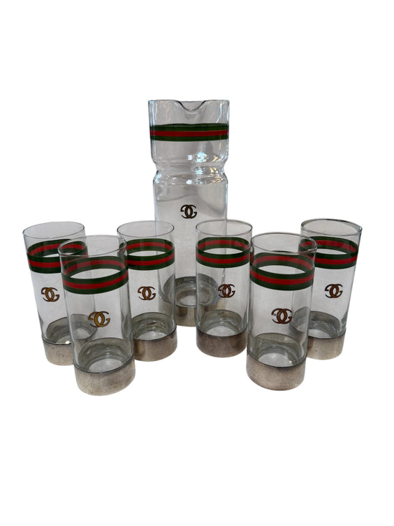 Vintage Gucci Barware Set Pitcher Carafe & High Ball Glasses