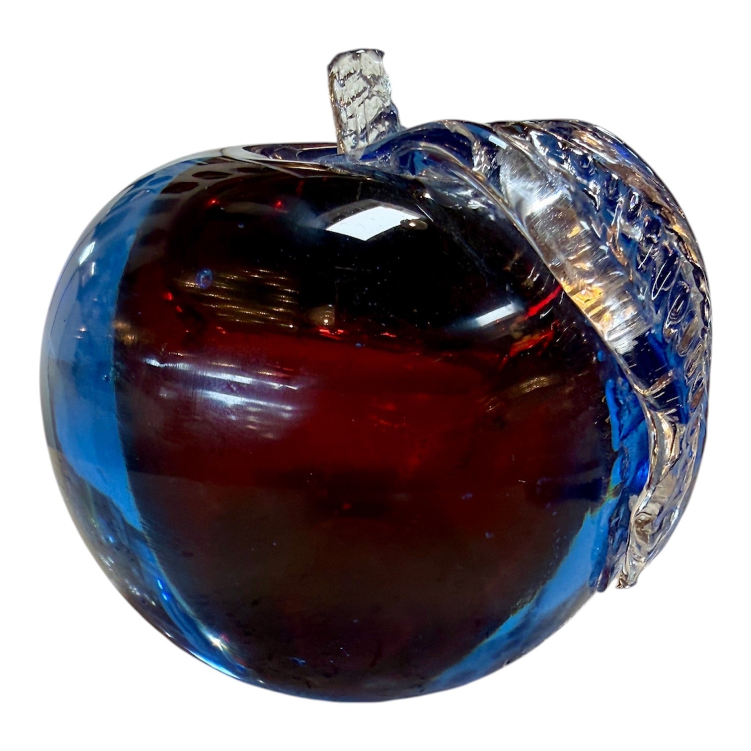 Alfredo Barbini Murano Sommerso Glass Apple Sculpture