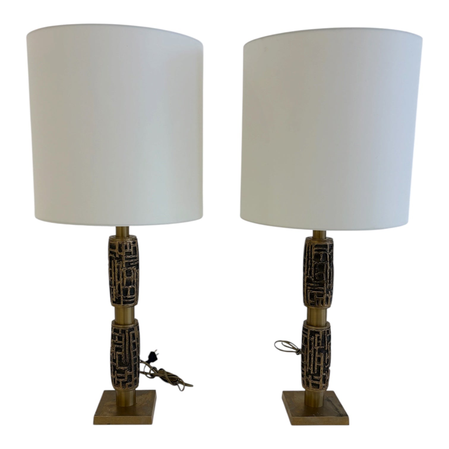 Pair of Italian Textured Brass Table Lamp, 1970s