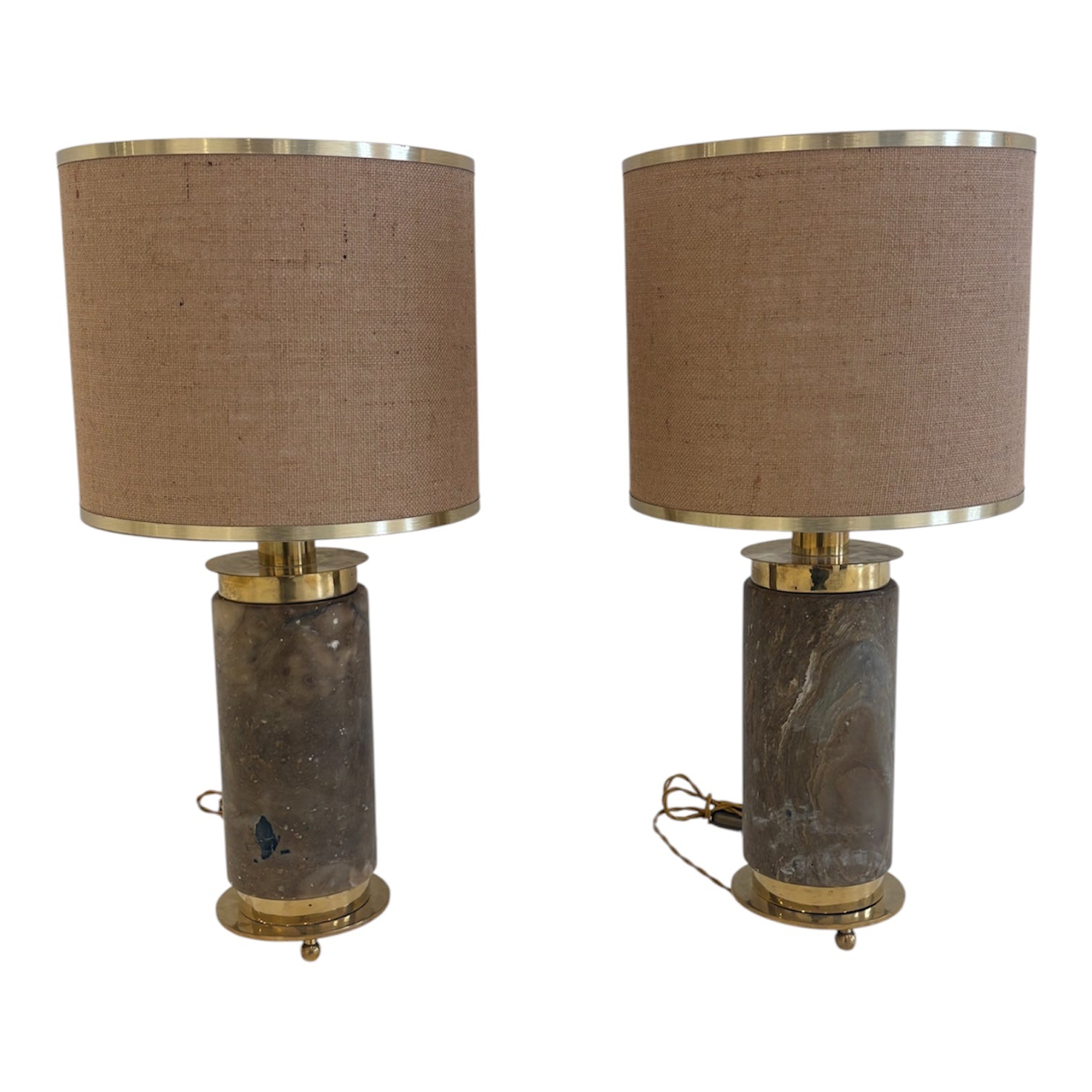 Pair of Italian Mid-Century Brass and Marble Table Lamps, 1970s