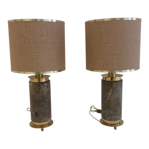 Pair of Italian Mid-Century Brass and Marble Table Lamps, 1970s