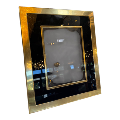 Vintage Italian Brass and Black Glass Picture Frame