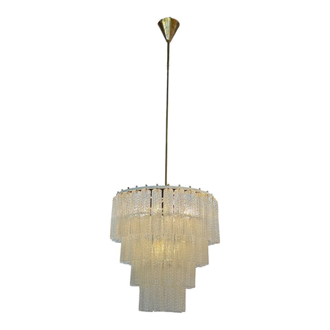 Tiered Textured Murano Glass and Brass Chandelier, 1970s