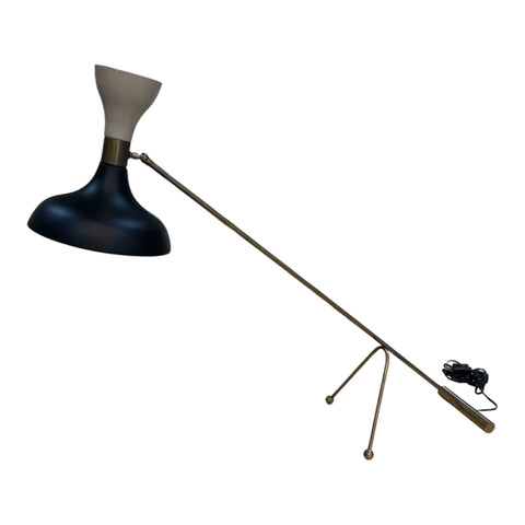 Mid-Century Stilnovo Adjustable Black/White Table Lamp in Brass, Italy