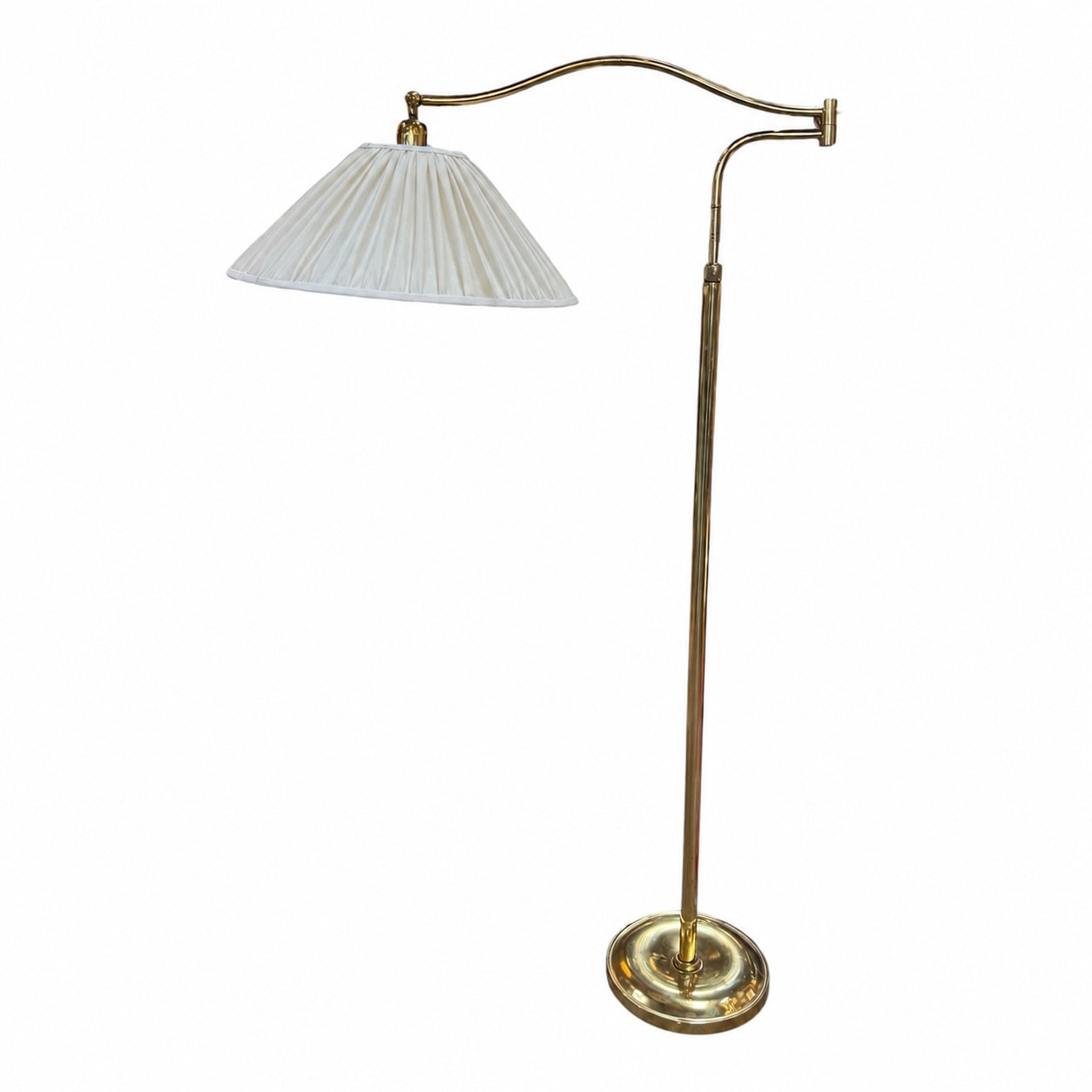 Elegant Brass Swivel Arm Floor Lamp with Pleated Shade