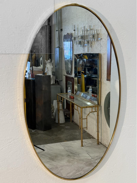 Mid-Century Italian Oval Brass-Framed Mirror 1970s