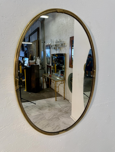 Oval Wall Mirror with Decorative Brass Frame 1970's