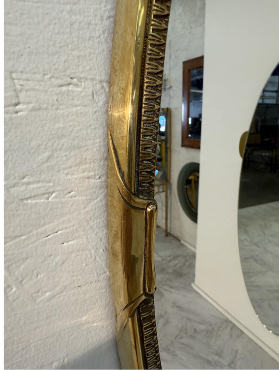 Oval Wall Mirror with Decorative Brass Frame 1970's