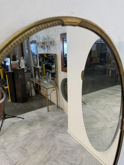 Oval Wall Mirror with Decorative Brass Frame 1970's
