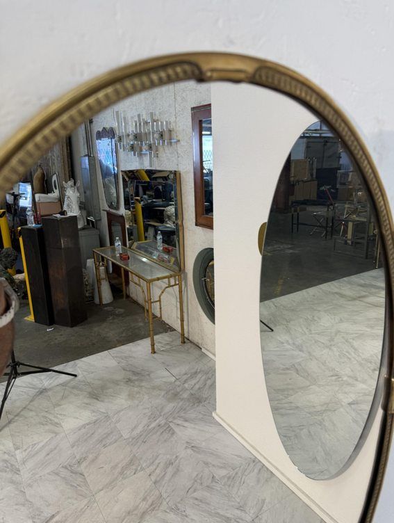 Oval Wall Mirror with Decorative Brass Frame 1970's
