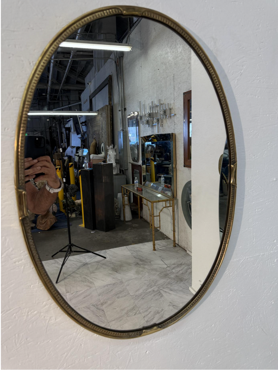 Oval Wall Mirror with Decorative Brass Frame 1970's