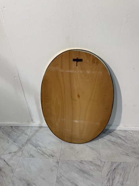 Oval Wall Mirror with Decorative Brass Frame 1970's