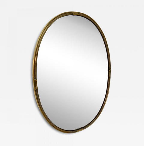 Oval Wall Mirror with Decorative Brass Frame 1970's