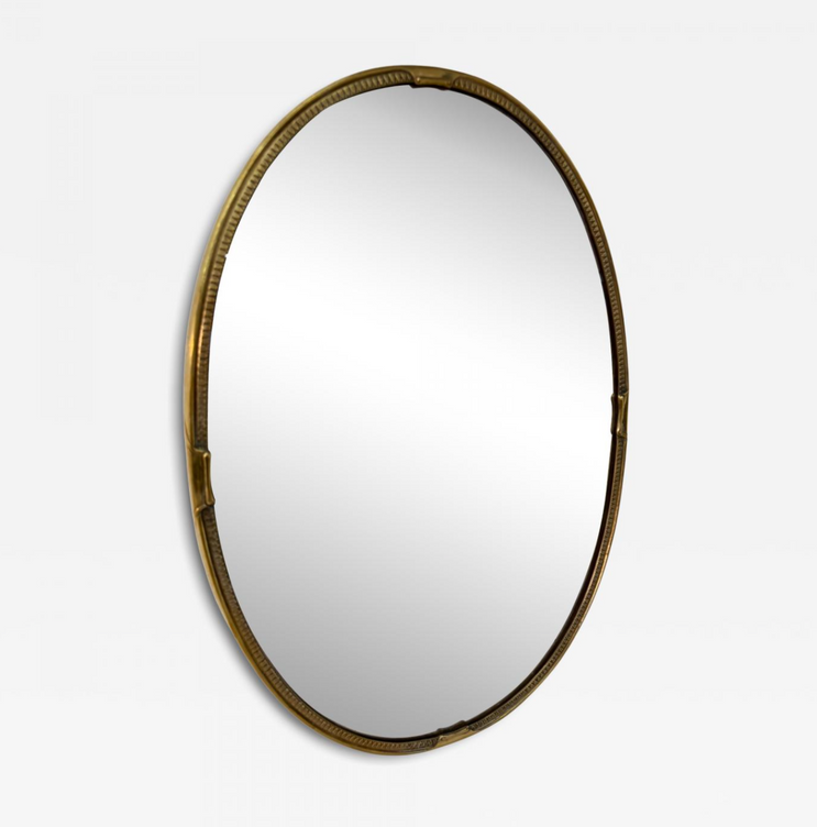 Oval Wall Mirror with Decorative Brass Frame 1970's