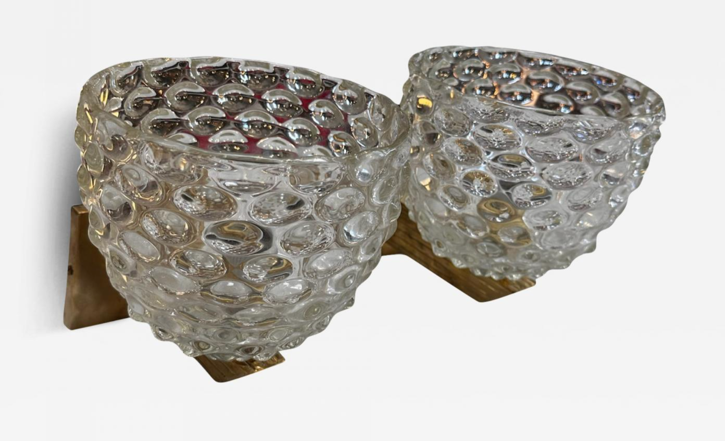 Pair of 2 Mid Century Italian Murano and Brass Wall Sconces 1960s