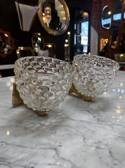 Pair of 2 Mid Century Italian Murano and Brass Wall Sconces 1960s