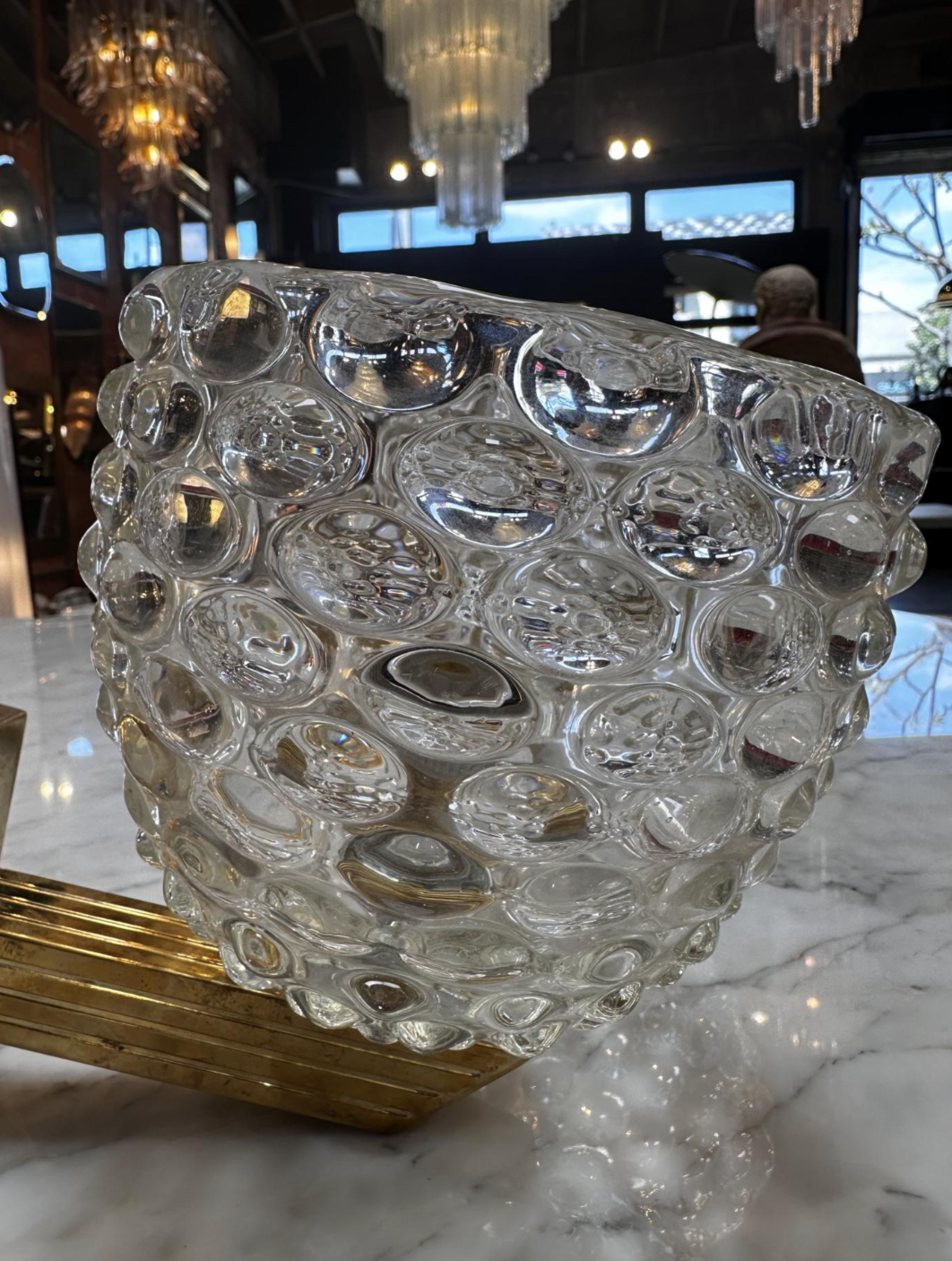 Pair of 2 Mid Century Italian Murano and Brass Wall Sconces 1960s