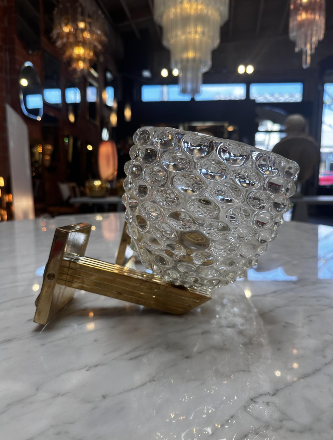 Pair of 2 Mid Century Italian Murano and Brass Wall Sconces 1960s