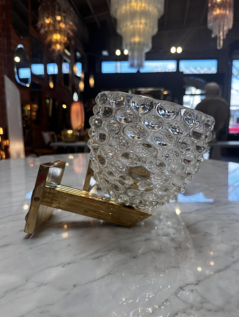 Pair of 2 Mid Century Italian Murano and Brass Wall Sconces 1960s