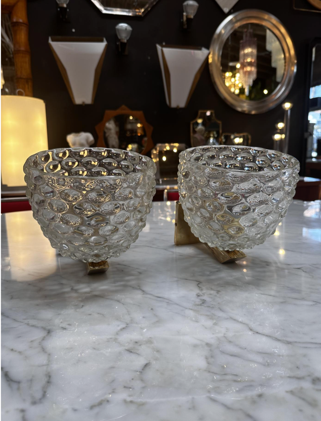 Pair of 2 Mid Century Italian Murano and Brass Wall Sconces 1960s