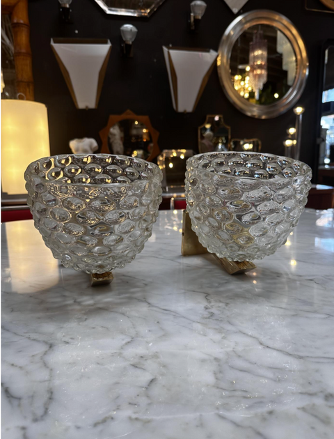 Pair of 2 Mid Century Italian Murano and Brass Wall Sconces 1960s
