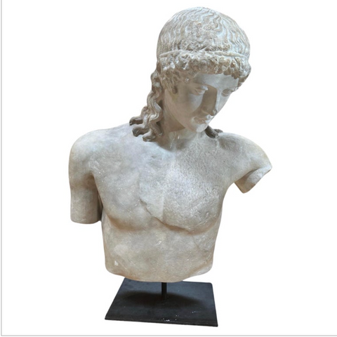 Vintage Italian " Apollo Del Tevere " Plaster Half Bust Sculpture 1980s