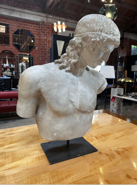 Vintage Italian " Apollo Del Tevere " Plaster Half Bust Sculpture 1980s
