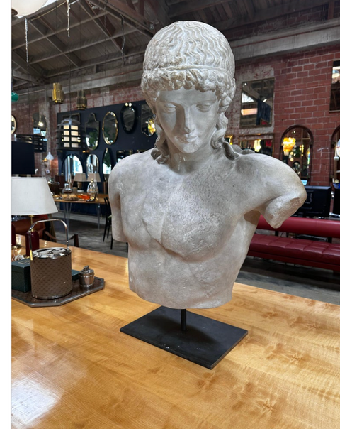 Vintage Italian " Apollo Del Tevere " Plaster Half Bust Sculpture 1980s