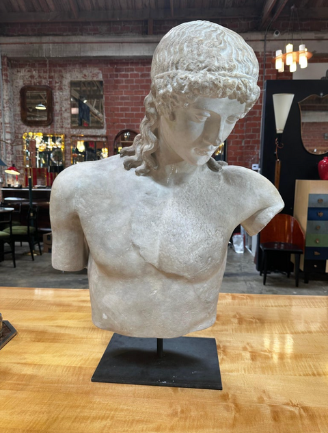 Vintage Italian " Apollo Del Tevere " Plaster Half Bust Sculpture 1980s