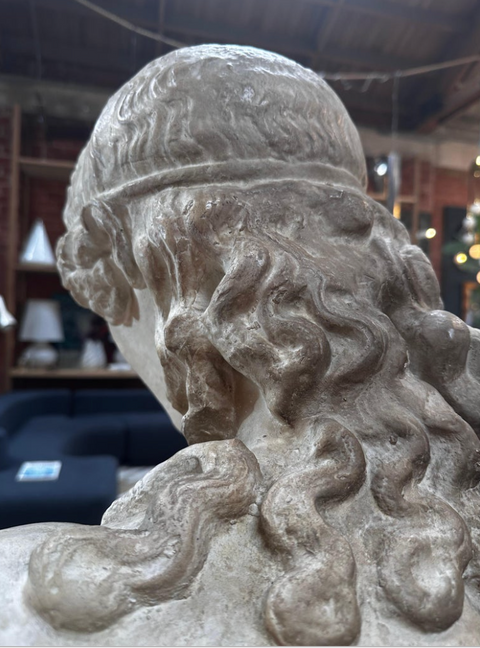 Vintage Italian " Apollo Del Tevere " Plaster Half Bust Sculpture 1980s