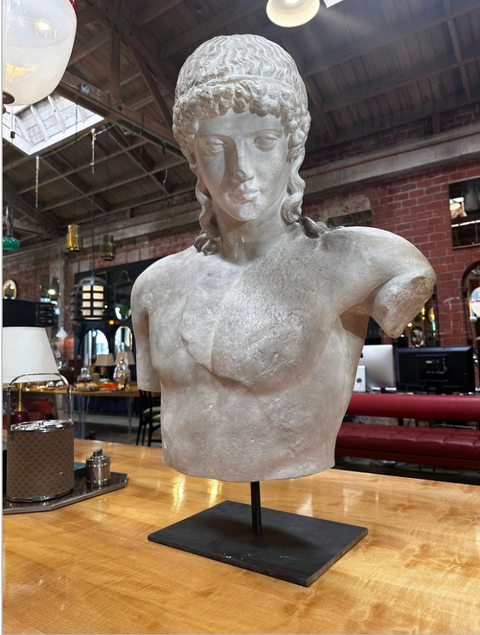 Vintage Italian " Apollo Del Tevere " Plaster Half Bust Sculpture 1980s