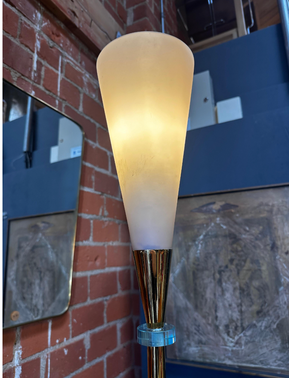 Mid Century Italian Brass and Glass Floor Lamp 1960s