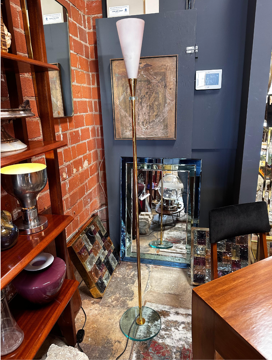Mid Century Italian Brass and Glass Floor Lamp 1960s