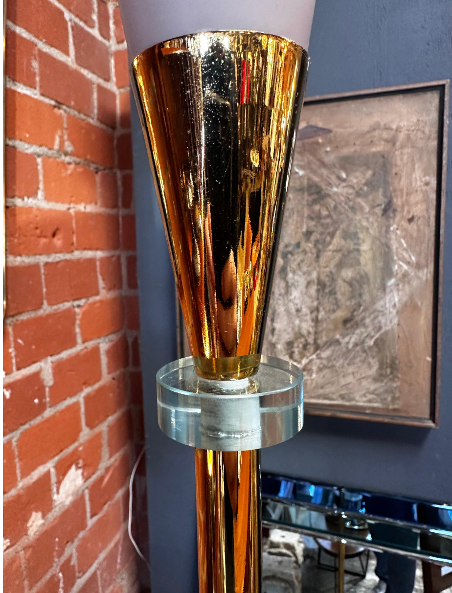 Mid Century Italian Brass and Glass Floor Lamp 1960s