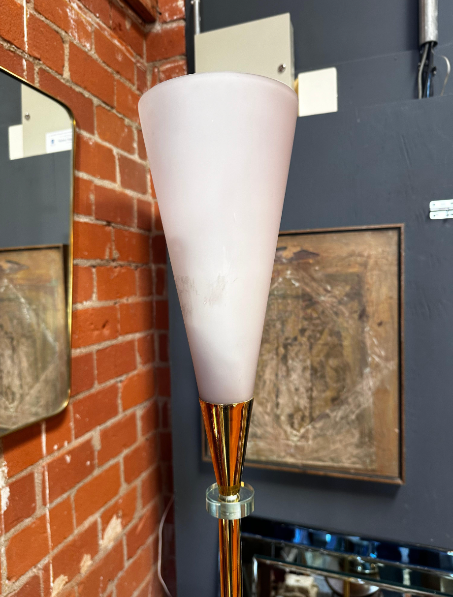 Mid Century Italian Brass and Glass Floor Lamp 1960s