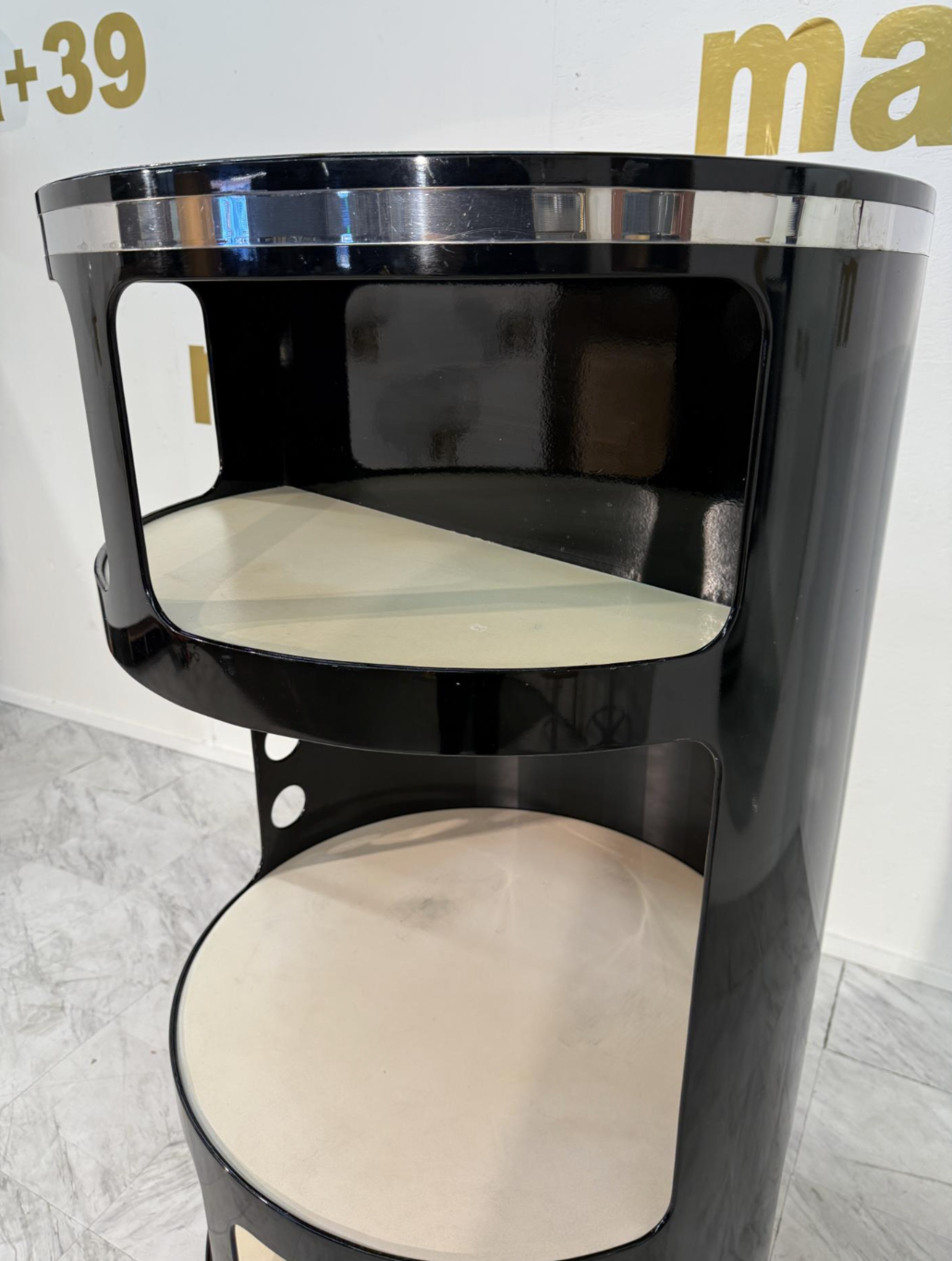 Joe Colombo Black Lacquer Bar Cabinet, Italy, 1970s