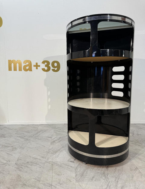 Joe Colombo Black Lacquer Bar Cabinet, Italy, 1970s