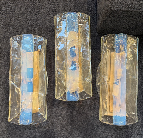 Italian Murano Glass Wall Sconces by Mazzega, Set of 3