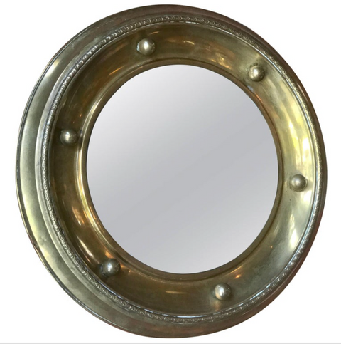 Vintage Italian Brass Porthole-Style Convex Mirror